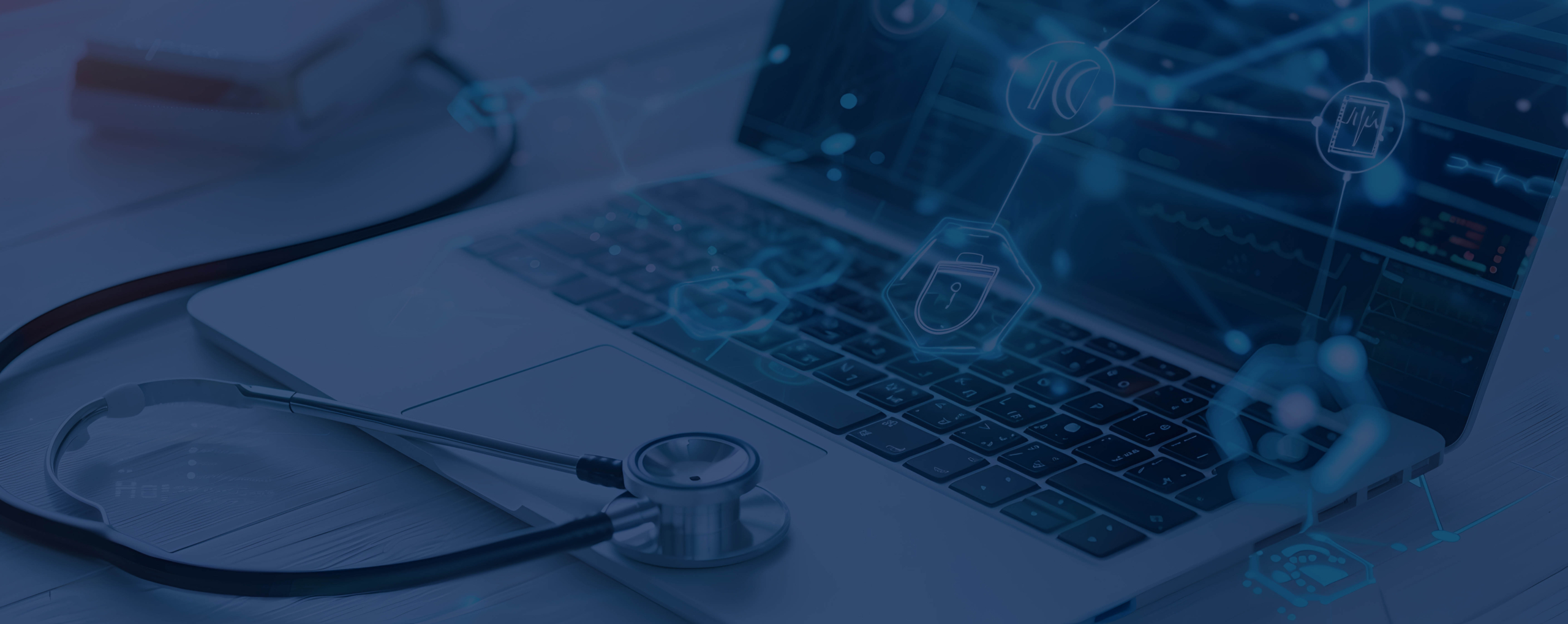 Healthcare Technology Advanced Laptop Surrounded by Digital Heal